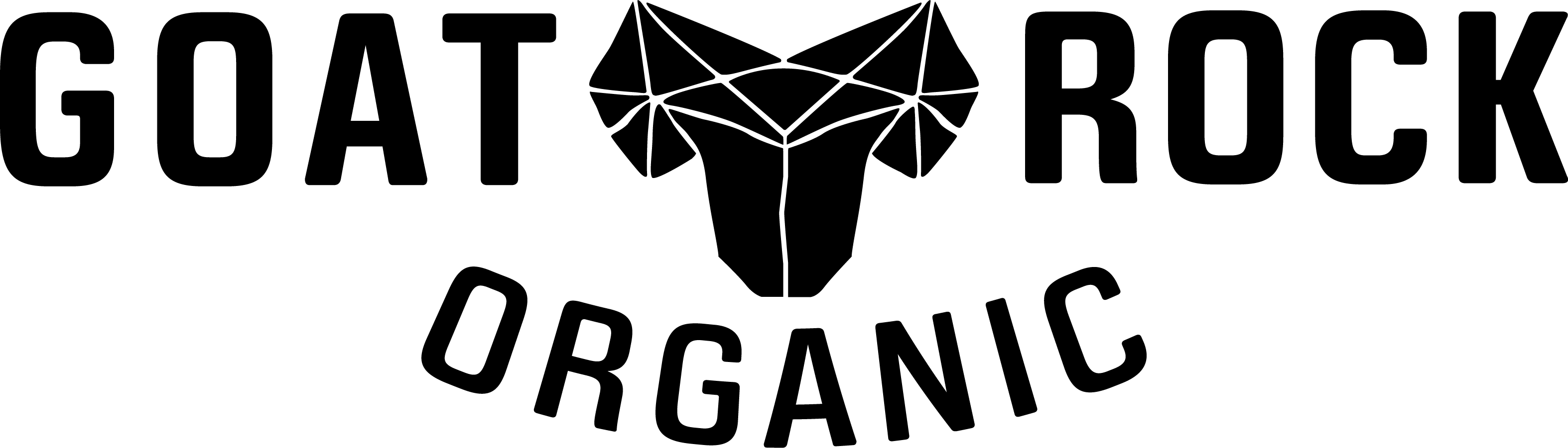 Logo of Goat Rock Organic with geometric  goat design in the center between Goad and Rock.